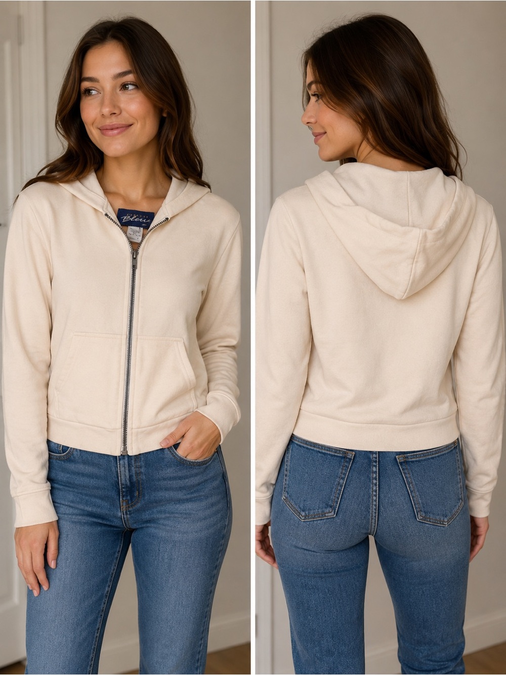 Express Bleus White Cotton Hooded Sweatshirt. Women size Small.